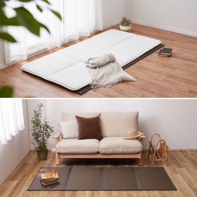水拭きできる PP 畳マットレス 綾模様 ダブル 約140×200cm 置き畳 4つ折り 折りたためるマット いぐさ たたみ