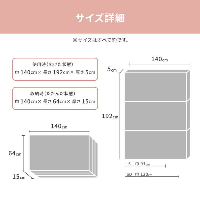スーパSALE10倍&4時間限定10%OFF バランスマットレス 約140×192×5cm ダブル D 3つ折り 軽量