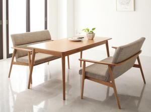 スーパSALE10倍&4時間限定10%OFF ダイニングセット(テーブル&ソファ) 天然木北欧スタイルソファダイニング 4人 3点セット(テーブル+2Pソファ2脚) W160
