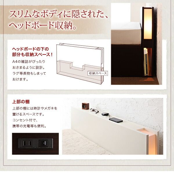 スーパSALE10倍&4時間限定10%OFF ベッド ベット 収納付きベッド 収納 収納付 跳ね上げベッド 深型 コンセント付 大容量 宮付き 照明 日本製 おしゃれ モダン お客様組立 薄型プレミアムポケットコイルマットレス付 横開 シングル 深さラージ