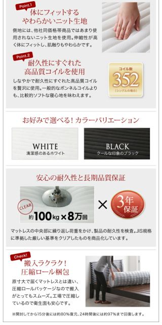 棚・コンセント付きフロアベッド スタンダードポケットコイル マットレス付き ダブル