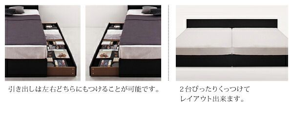 シンプルモダンデザイン・収納ベッド スタンダードポケットコイルマットレス付き セミダブル