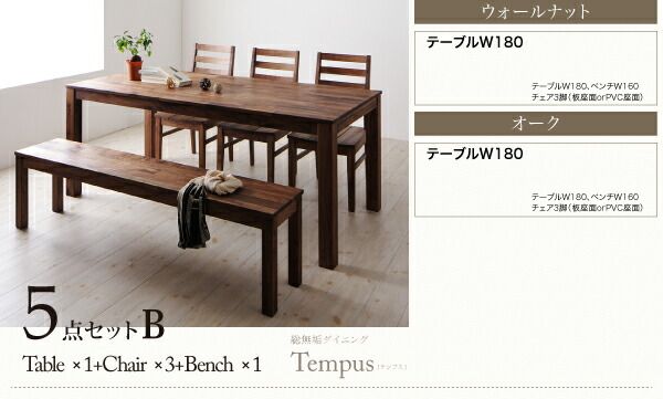 スーパSALE10倍&4時間限定10%OFF ダイニングセット(テーブル&ベンチ チェア) 総無垢材ダイニング 4人 4点セット(テーブル+チェア2脚+ベンチ1脚) オーク 板座 W160