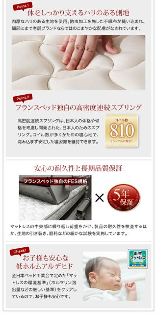 棚・コンセント付き収納ベッド スタンダードボンネルコイルマットレス付き セミダブル