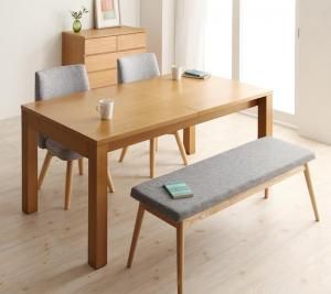 スーパSALE10倍&4時間限定10%OFF 北欧デザインエクステンションダイニング 4人 4点セット(テーブル+チェア2脚+ベンチ1脚) W145-205