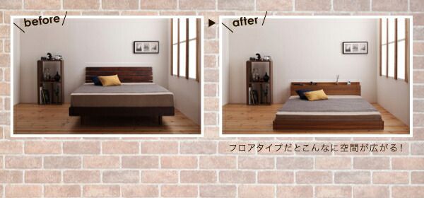 モダンライト・コンセント付きフロアベッド プレミアムボンネルコイルマットレス付き セミダブル
