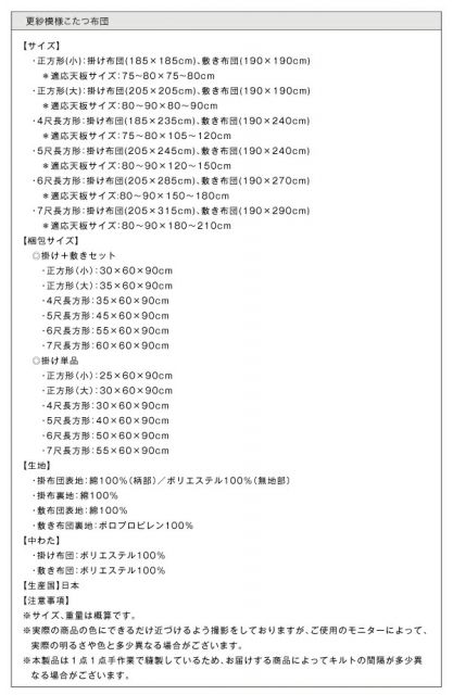 スーパSALE10倍&4時間限定10%OFF こたつ布団セット 更紗模様こたつ布団 掛布団&敷布団2点セット 5尺長方形(90×150cm)天板対応