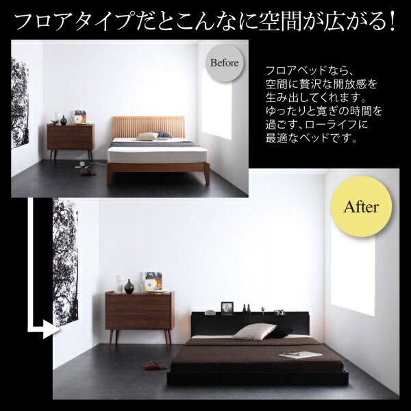 スリムモダンライト付きフロアベッド スタンダードボンネルコイル マットレス付き ダブル