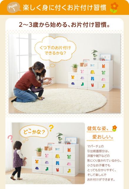 子供用収納 小さいうちからお片付けの習慣が身に付く知育チェスト mapache マパーチェ 2杯タイプ 男の子向け