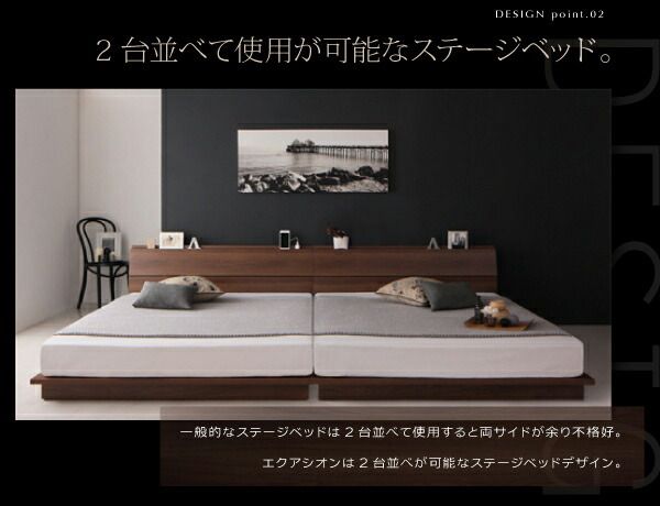 スーパSALE10倍&4時間限定10%OFF 棚・コンセント付きモダンデザインローベッド プレミアムボンネルコイルマットレス付き セミダブル