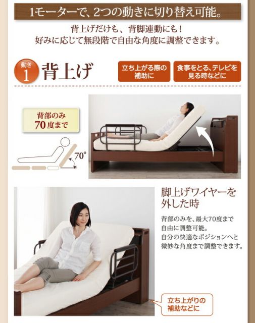 お客様組立 棚・照明・コンセント付き電動ベッド ベッドフレームのみ 1モーター シングル