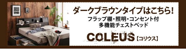 フラップ棚・照明・コンセント付多機能チェストベッド 国産ボンネルコイルマットレス付き ダブル