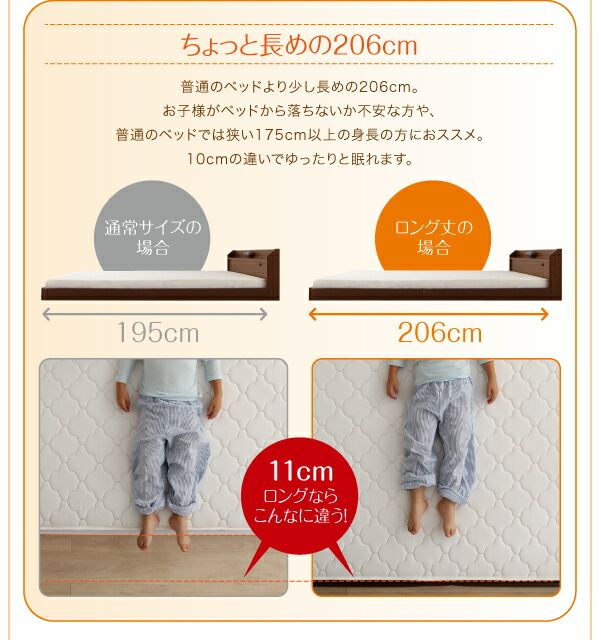 スーパSALE10倍&4時間限定10%OFF 棚・照明・コンセント付ロング丈連結ベッド ポケットコイルマットレス付き ワイドK280 ロング丈
