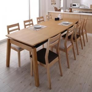 スーパSALE10倍&4時間限定10%OFF 天然木オーク材 スライド伸縮式ダイニングセット 8人 9点セット(テーブル+チェア8脚) W140-240