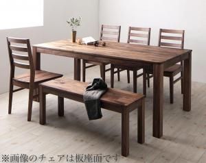スーパSALE10倍&4時間限定10%OFF ダイニングセット(テーブル&ベンチ チェア) 総無垢材ワイドダイニング 6人 6点セット(テーブル+チェア4脚+ベンチ1脚) ウォールナット PVC座 W180