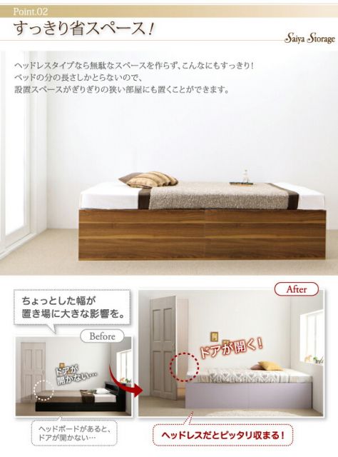 大容量収納庫付きベッド 薄型プレミアムボンネルコイルマットレス付き 浅型 ホコリよけ床板 シングル