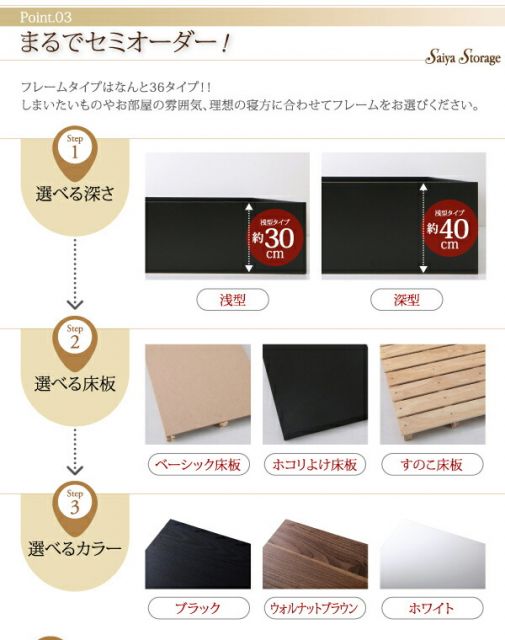 大容量収納庫付きベッド 薄型プレミアムボンネルコイルマットレス付き 浅型 ホコリよけ床板 シングル