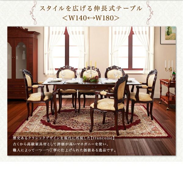 スーパSALE10倍&4時間限定10%OFF テイストファニチャー(ダイニングシリーズ) エクステンションクラシックダイニング 5点セット(テーブル+チェア4脚) チェア肘なし W140-180