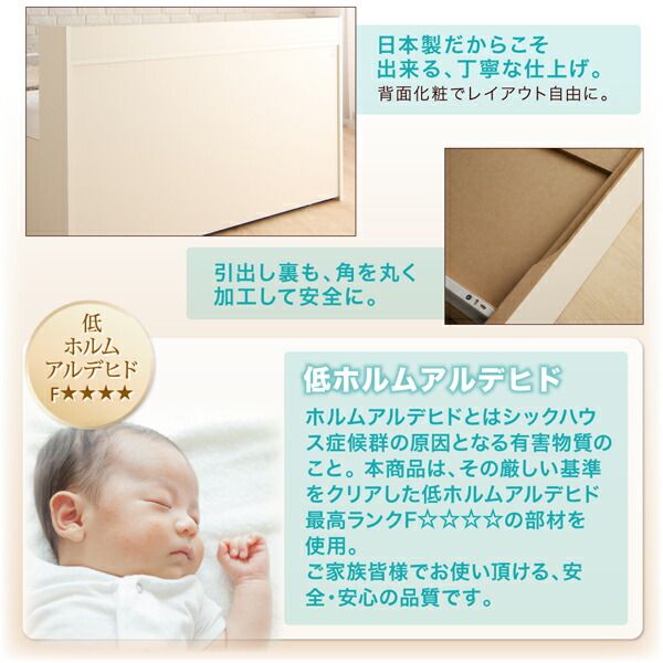 スーパSALE10倍&4時間限定10%OFF お客様組立 国産 ワイド深型引き出しチェストベッド 棚・コンセント付 薄型抗菌国産ポケットコイルマットレス付き ダブル