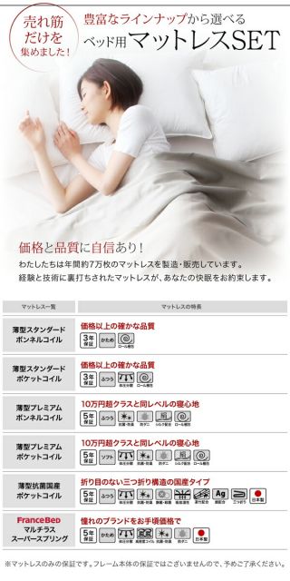 スーパSALE10倍&4時間限定10%OFF お客様組立 国産 ワイド深型引き出しチェストベッド 棚・コンセント付 薄型抗菌国産ポケットコイルマットレス付き ダブル