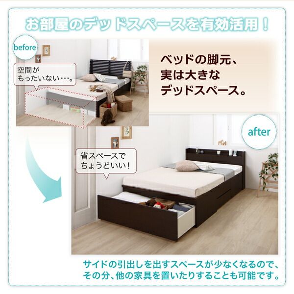 スーパSALE10倍&4時間限定10%OFF お客様組立 国産 ワイド深型引き出しチェストベッド 棚・コンセント付 薄型抗菌国産ポケットコイルマットレス付き ダブル