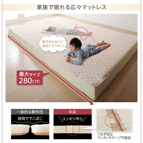 スーパSALE10倍&4時間限定10%OFF MITAS寝具SELECT 敷き布団 マットレス 豊富な6サイズ展開 3つの厚さが選べる 洗える敷パッド付き ファミリーマットレス敷布団 ワイドK200 厚さ6cm