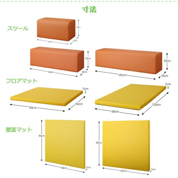スーパSALE10倍&4時間限定10%OFF プレイマット タイルカーペット 法人様必見。子供に安全安心のコーナー型キッズプレイマット 5点セット フロアマット2枚+スツール3枚 210×120