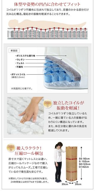 国産 コンセント・照明付 カップルにうれしいフロアベッド 国産ボンネルコイルマットレス付き セミダブル