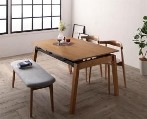 スーパSALE10倍&4時間限定10%OFF オーク材・ウォールナット材 北欧伸縮式ダイニング 4人 4点セット(テーブル+チェア2脚+ベンチ1脚) W140-240