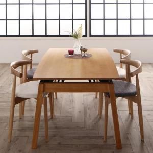 スーパSALE10倍&4時間限定10%OFF オーク材・ウォールナット材 北欧伸縮式ダイニング 4人 5点セット(テーブル+チェア4脚) W140-240