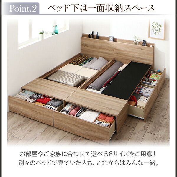 スーパSALE10倍&4時間限定10%OFF ベッド 収納付きベッド マットレス付き 連結 セミシングルベッド 5人 4人 3人 キッズ ベビー 子供 ファミリー 収納家具 収納 収納付き スタンダードボンネルコイルマットレス付 Aタイプ セミシングル