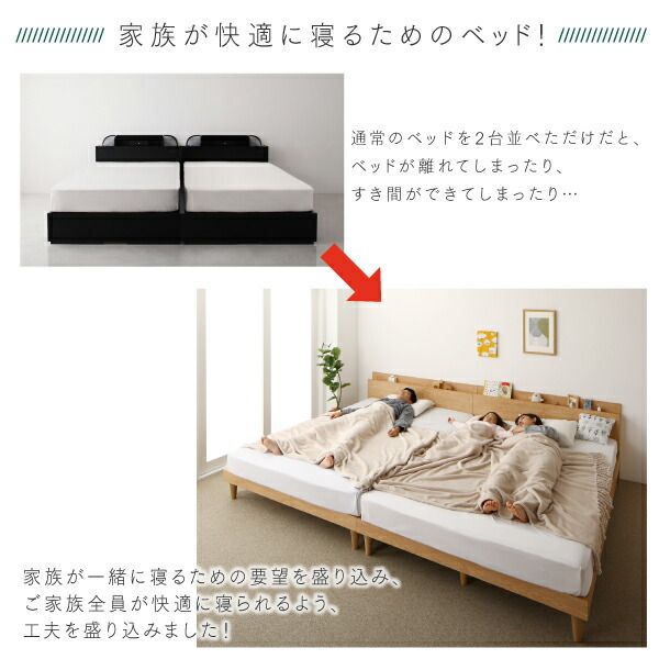 マラソン10倍中 棚コンセント付き ツイン連結すのこファミリーベッド スタンダードポケットコイルマットレス付き ワイドK240(SD×2)