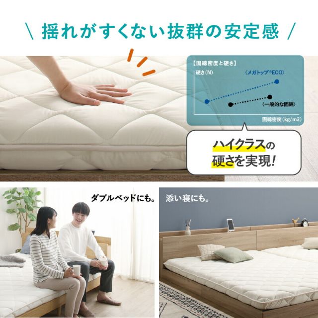 スーパSALE10倍&4時間限定10%OFF MITAS寝具SELECT 敷布団 敷き布団 日本製 国産 ダブル 布団 帝人 TEIJIN MEGATOPECO 固綿 硬め 軽量 体圧分散 防ダニ 抗菌防臭 高反発 長持ち 高通気 吸汗速乾 清潔素材アクフィット ベッド ベット ふとん かため 腰 おしゃれ 白 ダブル
