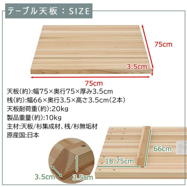 スーパSALE10倍&4時間限定10%OFF テーブル天板 幅75 幅75×奥行75cm
