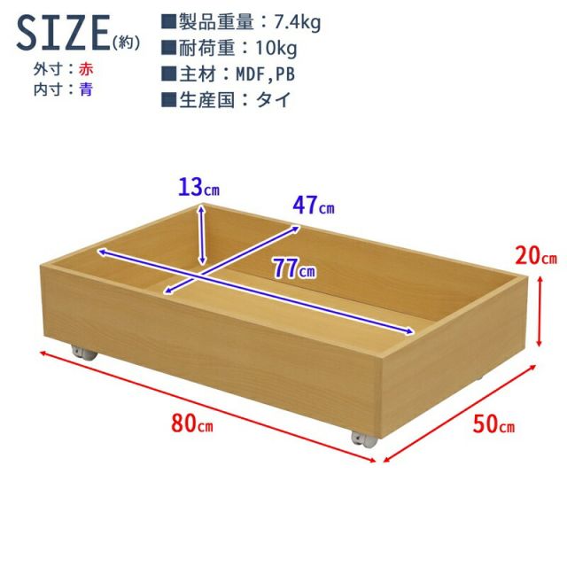 マラソン10倍中 ベッド下収納 キャスター付き 幅80×奥行50×高さ20cm