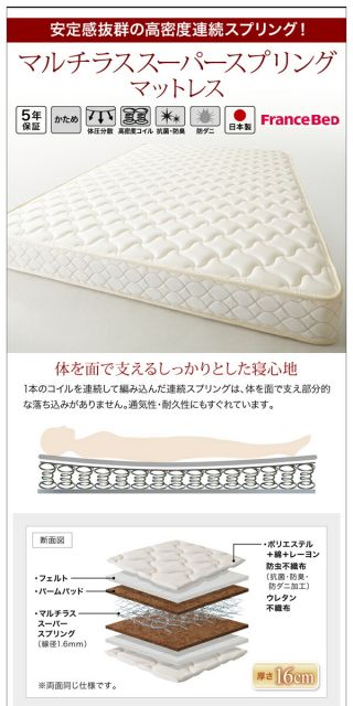 棚・コンセント付きフロアベッド 国産カバーポケットコイルマットレス付き キング(K×1) 組立設置付