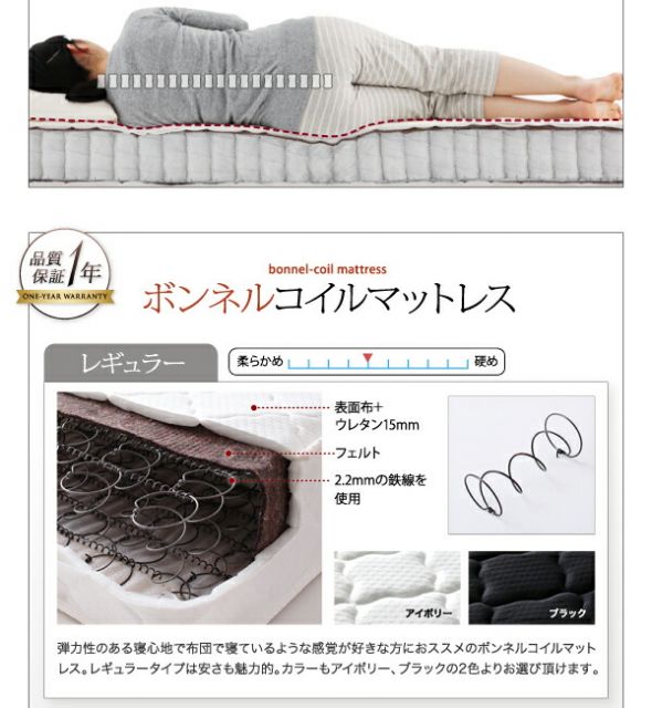 スーパSALE10倍&4時間限定10%OFF 棚・照明・コンセント付き収納ベッド マルチラススーパースプリングマットレス付き ダブル 組立設置付