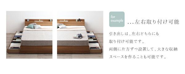 スーパSALE10倍&4時間限定10%OFF 棚・コンセント付収納ベッド スタンダードポケットコイルマットレス付き クイーン(Q×1) 組立設置付