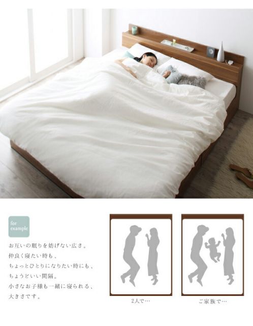 スーパSALE10倍&4時間限定10%OFF 棚・コンセント付収納ベッド スタンダードポケットコイルマットレス付き クイーン(Q×1) 組立設置付