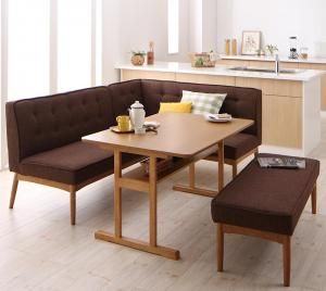 スーパSALE10倍&4時間限定10%OFF ダイニングセット(テーブル&ソファ ベンチ) 北欧デザインリビングダイニングセット 5人 4点セット(テーブル+ソファ1脚+アームソファ1脚+ベンチ1脚) 右アーム W120 組立設置付