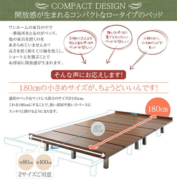 デザインボードベッド スタンダードボンネルコイルマットレス付き 木脚タイプ ステージ セミシングル フレーム幅100 ショート丈 組立設置付