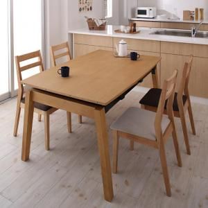 スーパSALE10倍&4時間限定10%OFF 天然木オーク材 スライド伸縮式ダイニングセット 4人 5点セット(テーブル+チェア4脚) W140-240 組立設置付