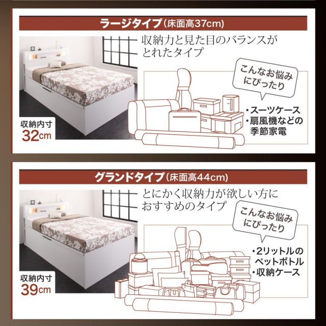 スーパSALE10倍&4時間限定10%OFF 収納付きベッド シングルベッド セミダブルベッド 収納 収納付き 収納ベッド 大容量 収納ボックス 布団 敷き布団 薄型スタンダードポケットコイルマットレス付き 横開き セミシングル 深さラージ 組立設置付