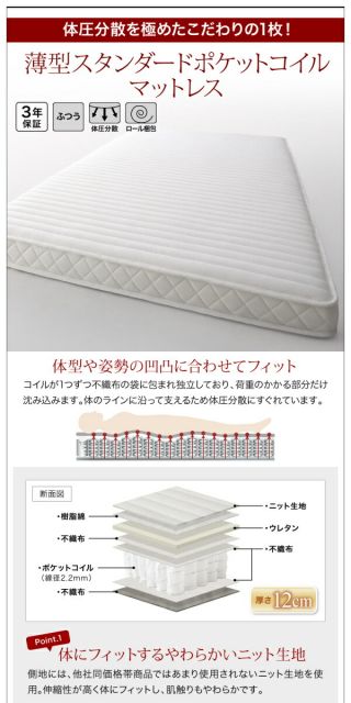 スーパSALE10倍&4時間限定10%OFF 収納付きベッド シングルベッド セミダブルベッド 収納 収納付き 収納ベッド 大容量 収納ボックス 布団 敷き布団 薄型スタンダードポケットコイルマットレス付き 縦開き セミダブル 深さレギュラー 組立設置付