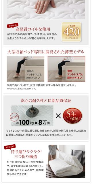 収納付きベッド シングルベッド セミダブルベッド 収納 収納付き 収納ベッド 大容量 収納ボックス 布団 敷き布団 薄型抗菌国産ポケットコイルマットレス付き 横開き シングル 深さグランド 組立設置付