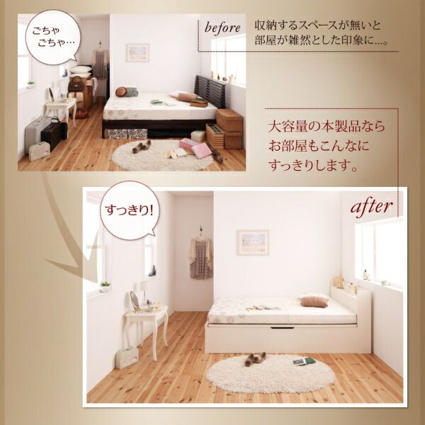 スーパSALE10倍&4時間限定10%OFF 収納付きベッド シングルベッド セミダブルベッド 収納 収納付き 収納ベッド 大容量 収納ボックス 布団 敷き布団 薄型抗菌国産ポケットコイルマットレス付き 横開き シングル 深さレギュラー 組立設置付