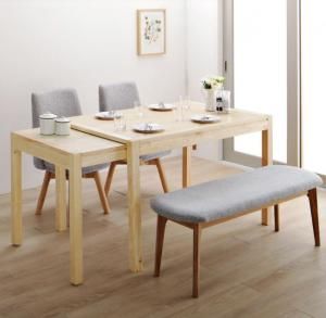 スーパSALE10倍&4時間限定10%OFF 回転イス付き 北欧スライド伸縮ダイニングテーブルセット 4人 4点セット(テーブル+チェア2脚+ベンチ1脚) W120-200 組立設置付