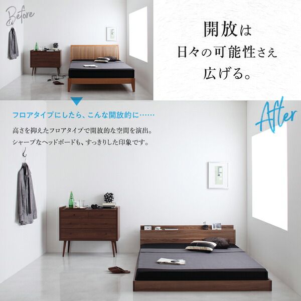 新生活おすすめの10億円売れたフロアベッドシリーズ スタンダードポケットコイルマットレス付き モダンライト・コンセント付 シングル 組立設置付