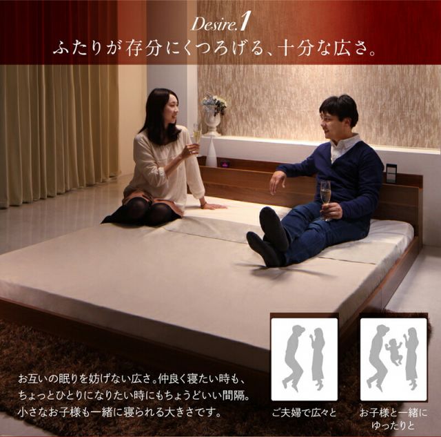 スーパSALE10倍&4時間限定10%OFF ロングセラー フロアベッド クイーン クイーンベッド マットレス 一枚もの ベッド 3人家族 2人 3人 棚付き 棚 コンセント付き 北欧 快適 ゆったり すのこ プレミアムボンネルコイルマットレス付き クイーン(Q×1) 組立設置付
