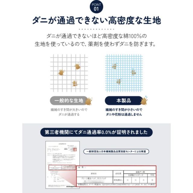 防ダニ(ノミ、ダニ駆除剤不使用) ダニガード ダニを通さない綿100%生地使用 肌掛けケット(肌掛け布団) ダブル 180x200cm MI